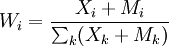 W_i=/frac{X_i+M_i}{/sum_k (X_k+M_k)}