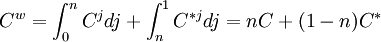 C^w=/int_0^n C^jdj+/int_n^1C^{*j}dj=nC+(1-n) C^*