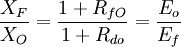 /frac{X_F}{X_O}=/frac{1+R_{fO}}{1+R_{do}}=/frac{E_o}{E_f}